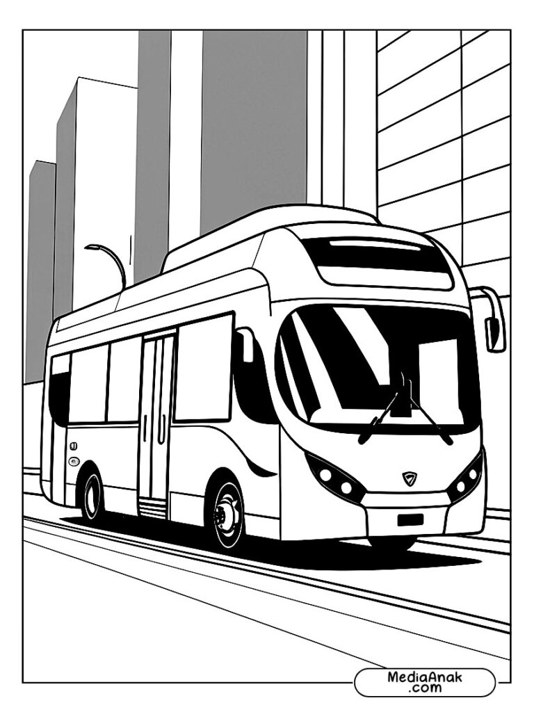 Bus listrik modern dengan desain futuristik dan stasiun pengisian daya di latar belakang.