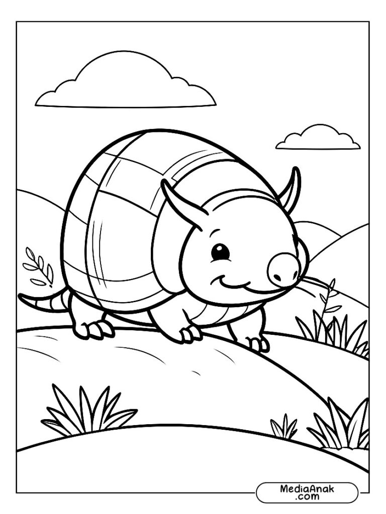 mewarnai Armadillo bermain dengan cara menggelinding di bukit kecil.