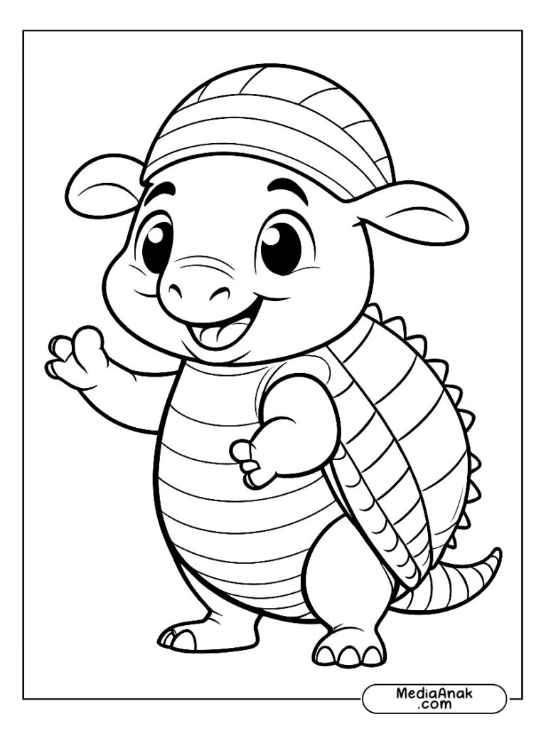 Armadillo lucu melambaikan tangan dengan ekspresi ceria.