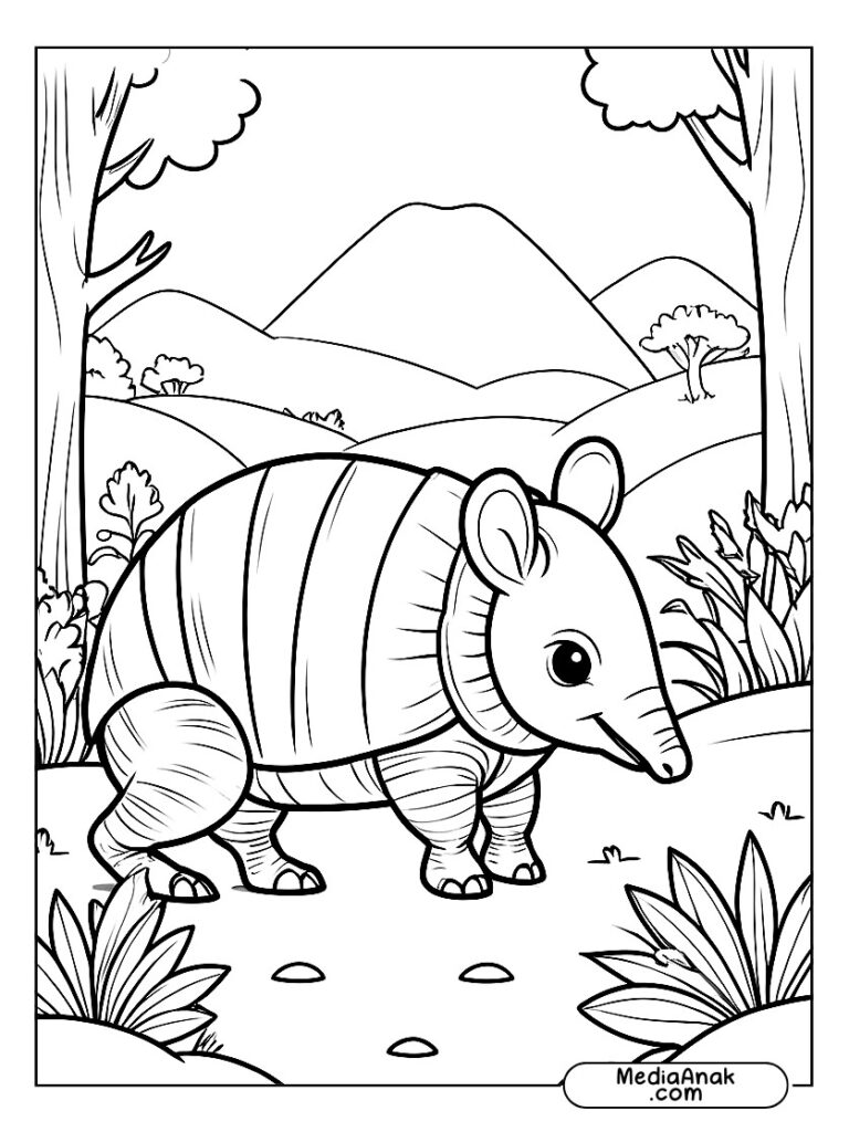 Anak armadillo berjalan di samping induknya di alam bebas.