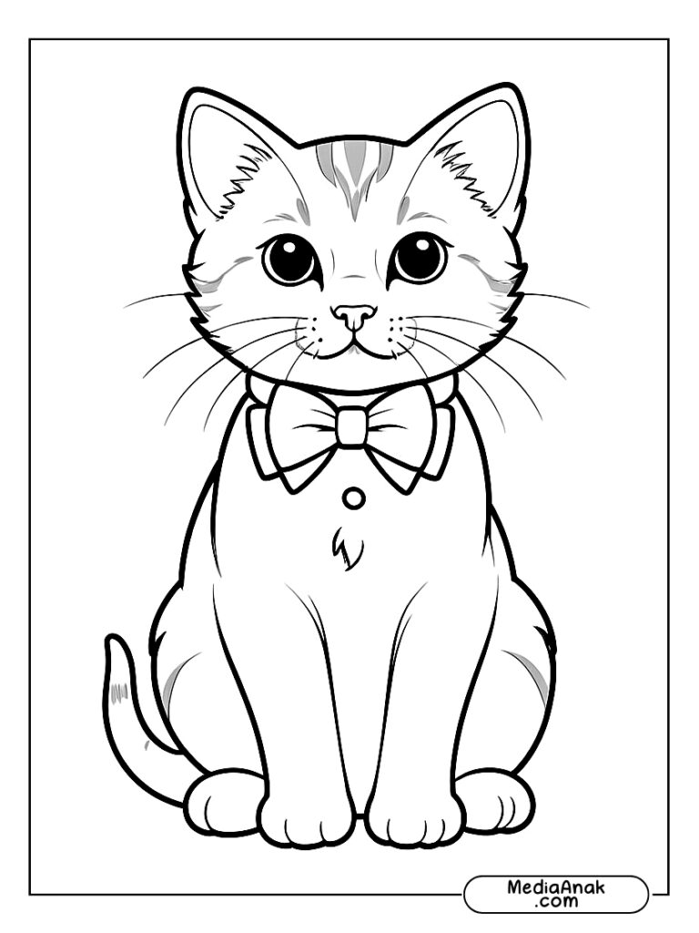 Anak kucing memakai dasi kupu-kupu kecil, terlihat sangat menggemaskan.