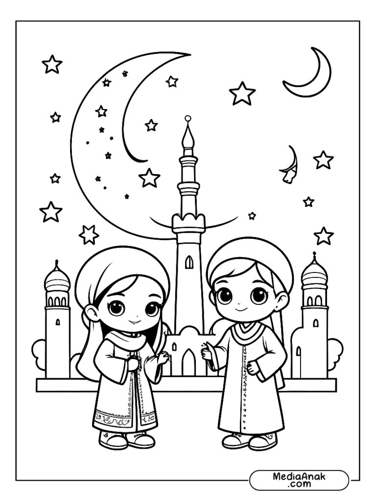 Masjid dan Anak Anak Merayakan Idul Fitri
