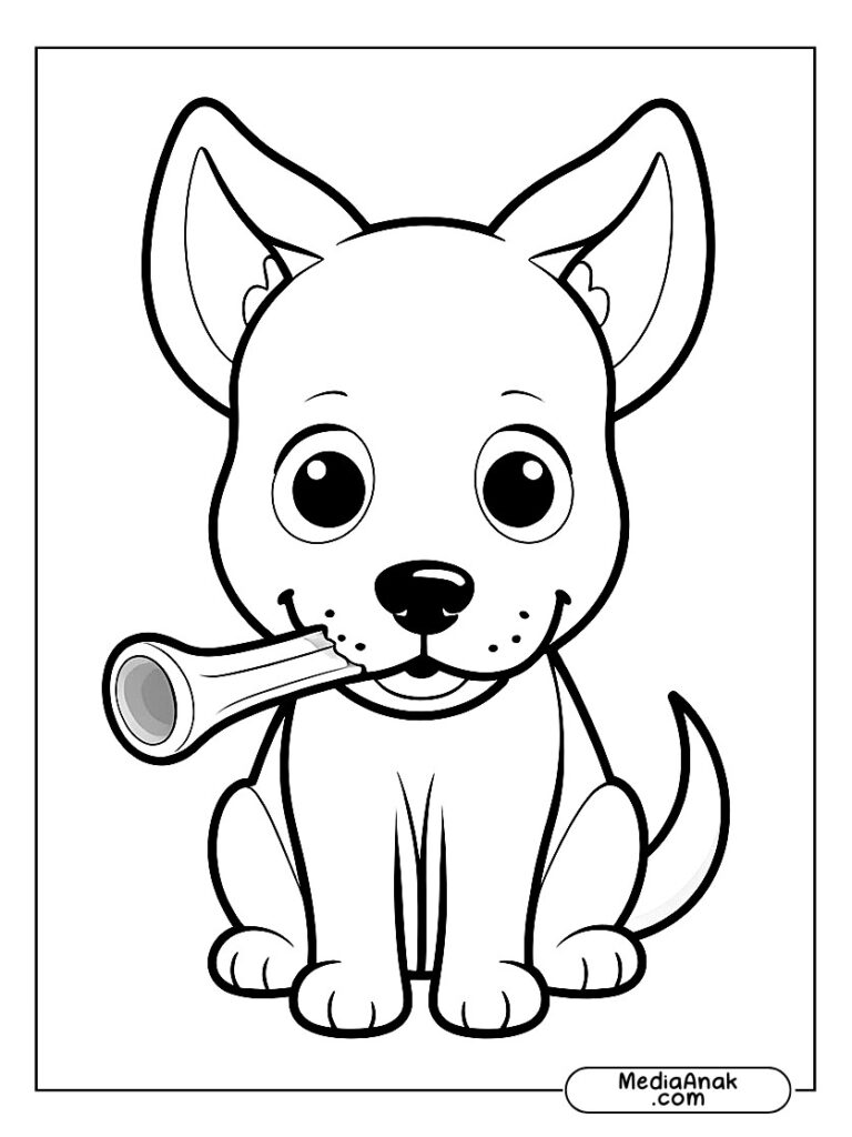 Anjing memegang tulang dengan mulutnya.