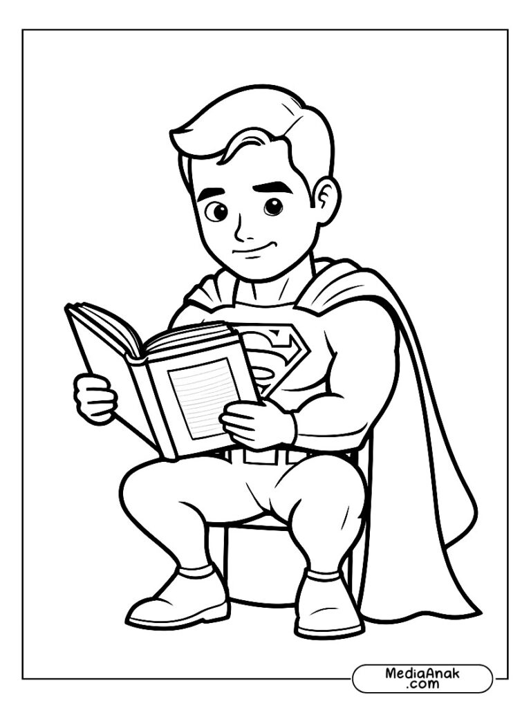 Gambar Superman membaca buku untuk anak-anak di perpustakaan.