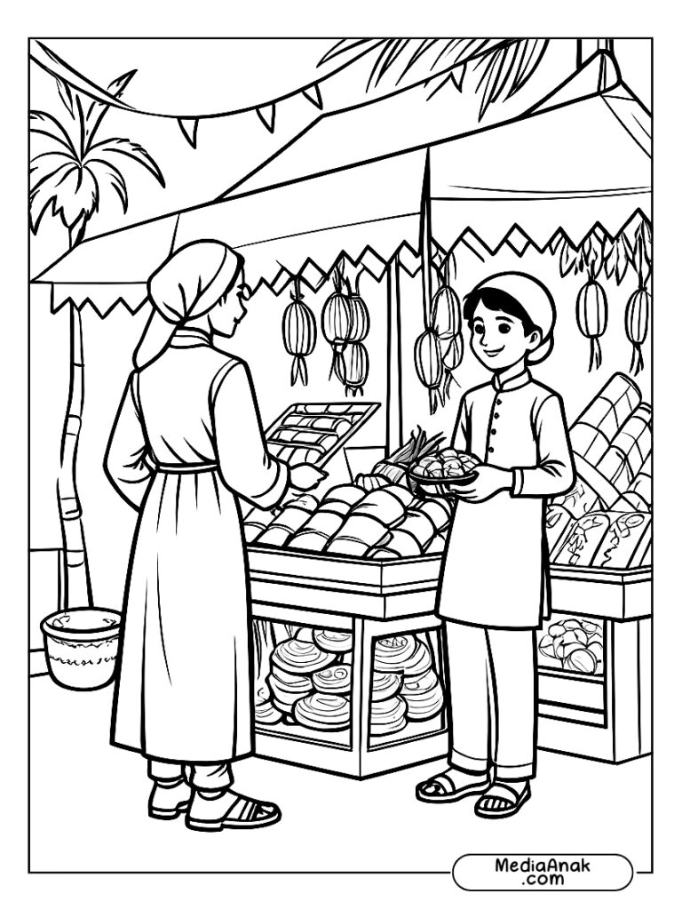 mewarnai Anak Anak dan Ketupat Lebaran