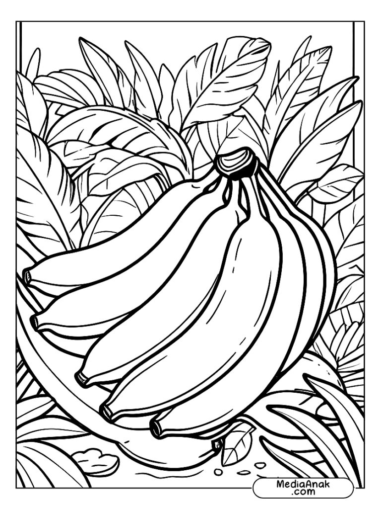 mewarnai pisang dengan sketsa seikat pisang tergeletak