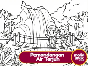 Tema mewarnai air terjun untuk anak gratis