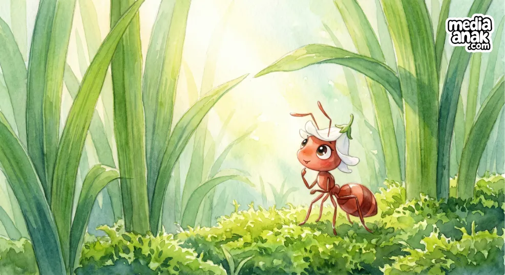 sisi semut merah kecil di taman pagi